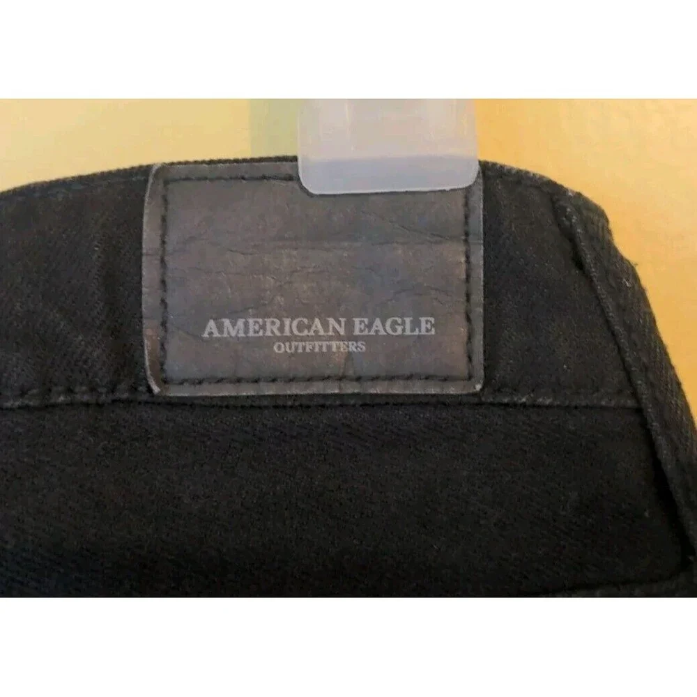 American Eagle  Womens Black Distressed Denim Button Fly Frayed Hem Mini Skirt 6